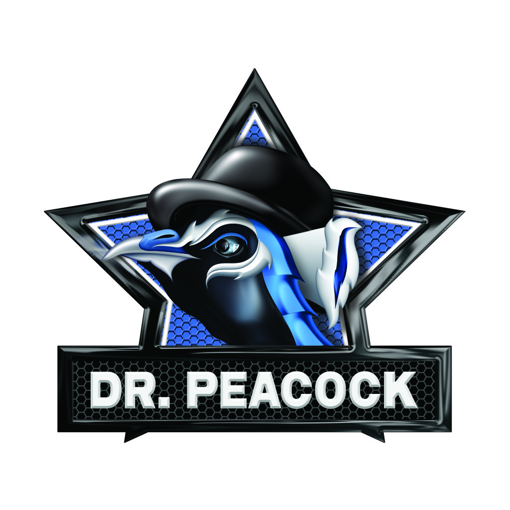 dr peacock logo omgezet wit